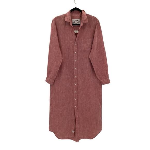 Frank & Eileen Rory Maxi Shirtdress Italian Linen Red Lived-In Linen Size Large - Picture 2 of 16